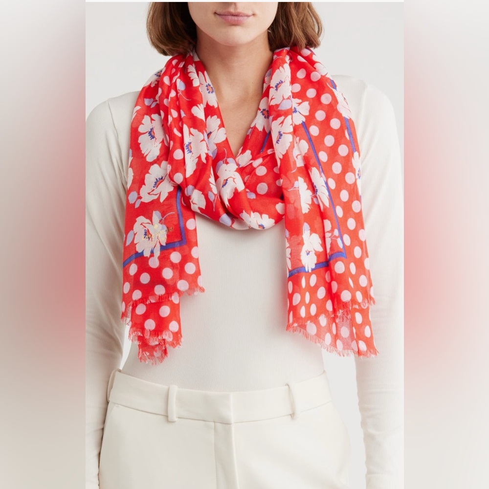 Kate Spade Springtime Floral Oblong Scarf in Ponderosa Red